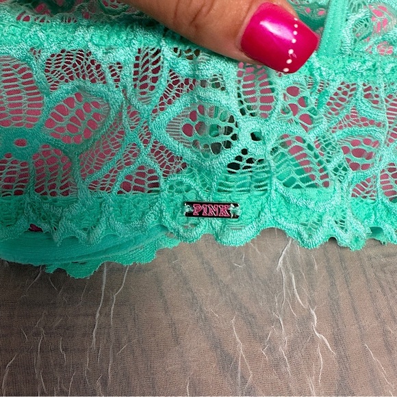 3/$20💥 Victoria’s Secret PINK Bra Teal Blue Lace Date Racerback Padded Push Up - Picture 7 of 14